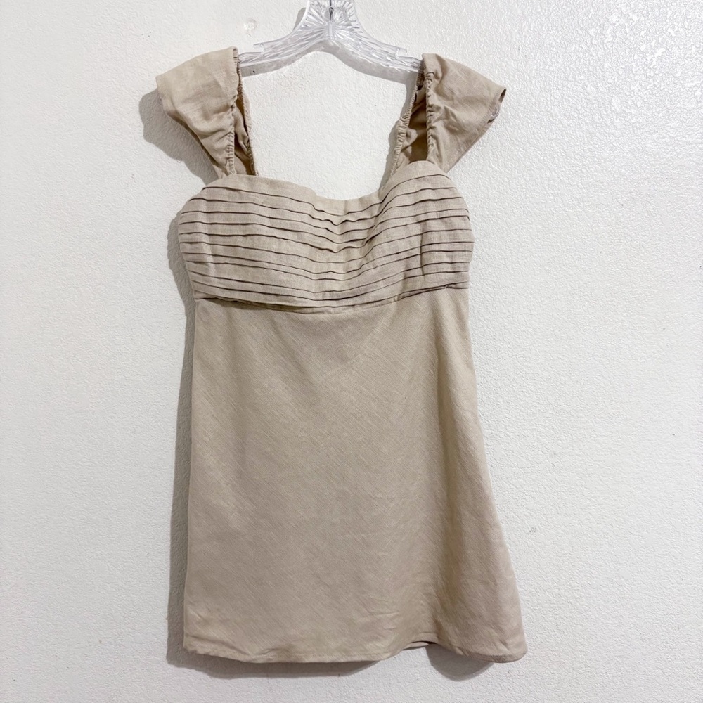 Abercrombie & Fitch Emerson Cap Sleeve Linen Blend Mini‎ Dress in Oatmeal